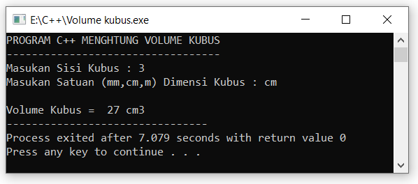 program c++ menghitung volume kubus