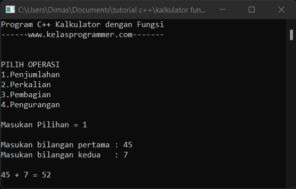 Program c++ kalkulator dengan fungsi