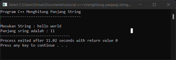 program c++ menghitung panjang string